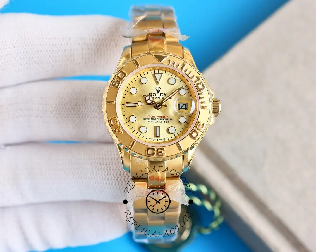Rolex Yacht-Master 169628 Yellow Gold Champagne Dial 29mm Lady Replica Watch