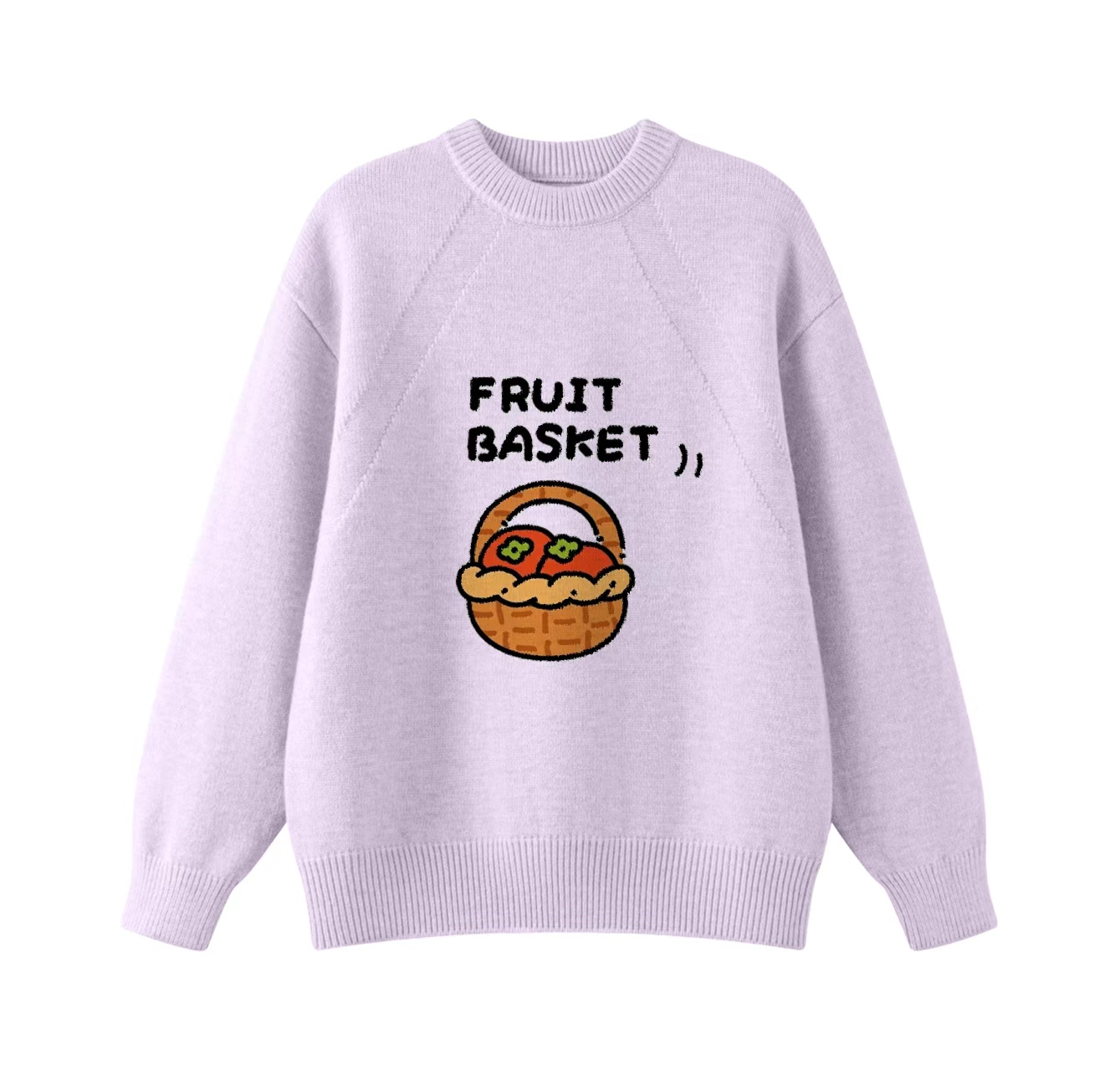 This adorable knit sweater features a fruit basket pattern and a crew neck pullover design. Its design also makes it an ideal choice for winter wear.
