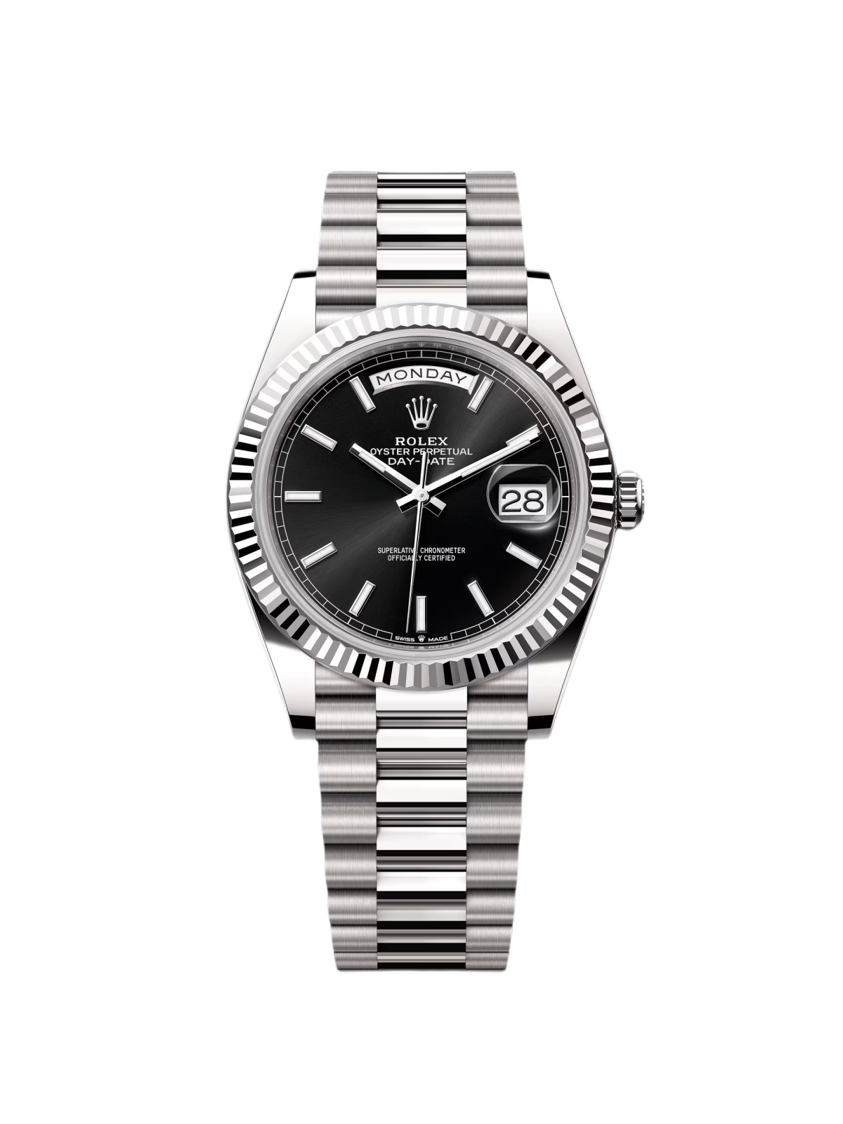 【Super Clone】RLX  Day-Date "President" 40mm White Gold Black Index Dial - 228239