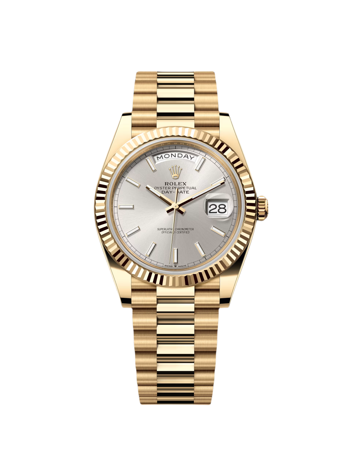 【Super Clone】RLX  Day-Date "President" 40mm Yellow Gold Silver Index Dial - 228238