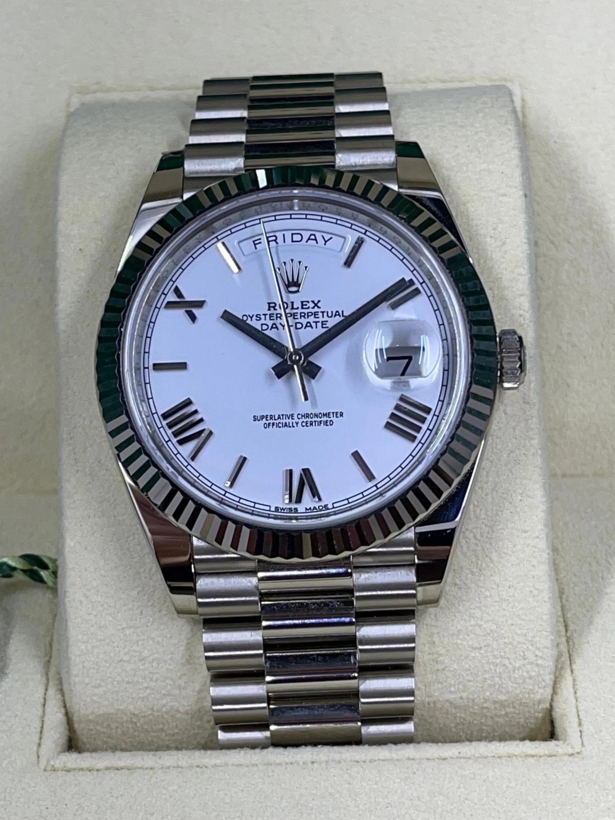 【Super Clone】RLX  Day-Date "President" 40mm White Gold White Roman Dial - 228239