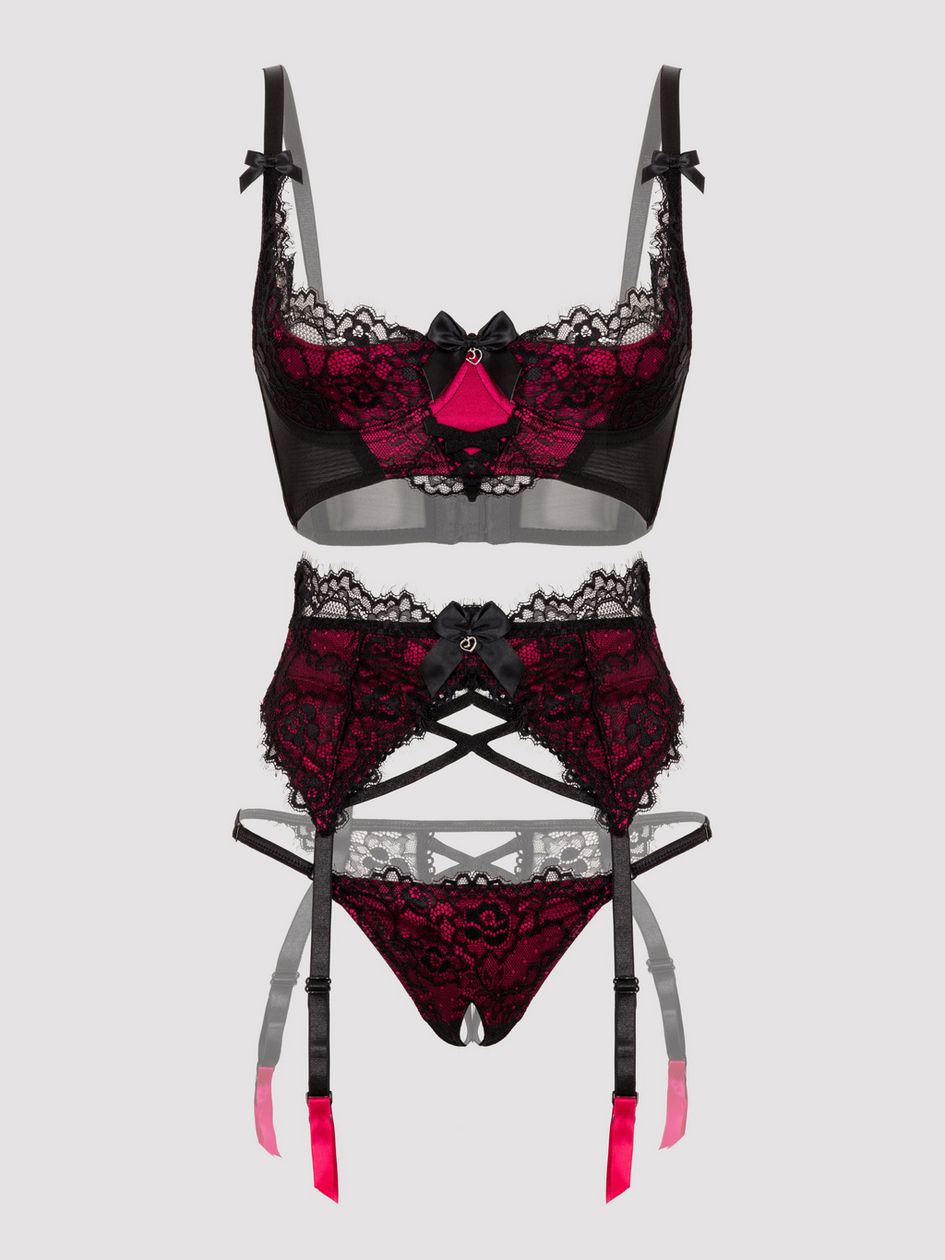 Lovehoney Plus Size Boudoir Belle Cherry Quarter Cup Bra Set