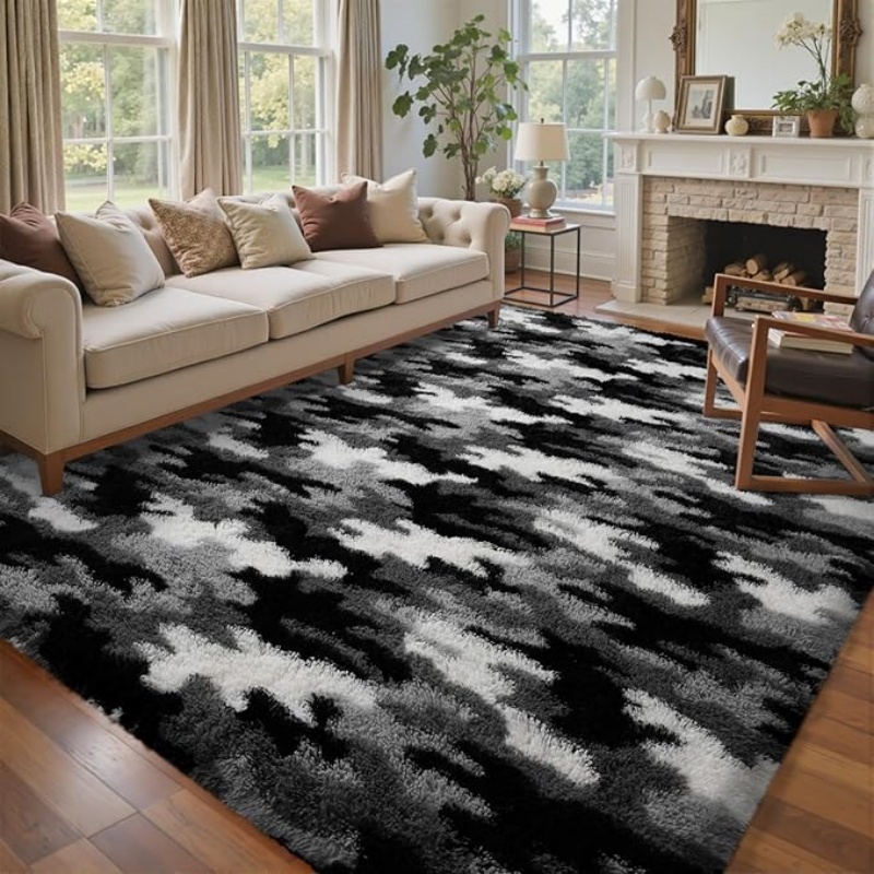 6x9 Ft Large Shag Black Rug for Living Room