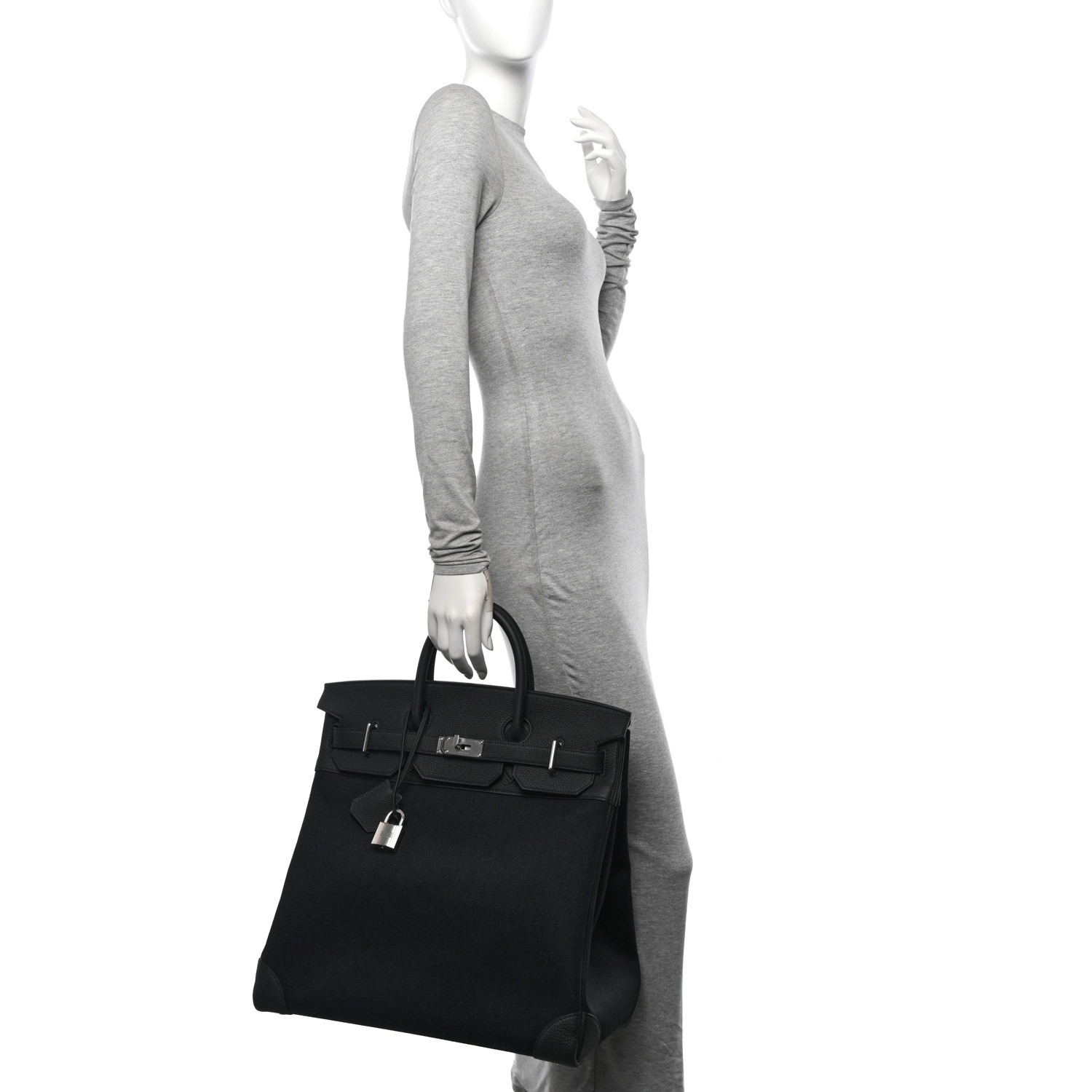 Hermes Hac 40 Black Noir Togo calfskin leather with silver buckle