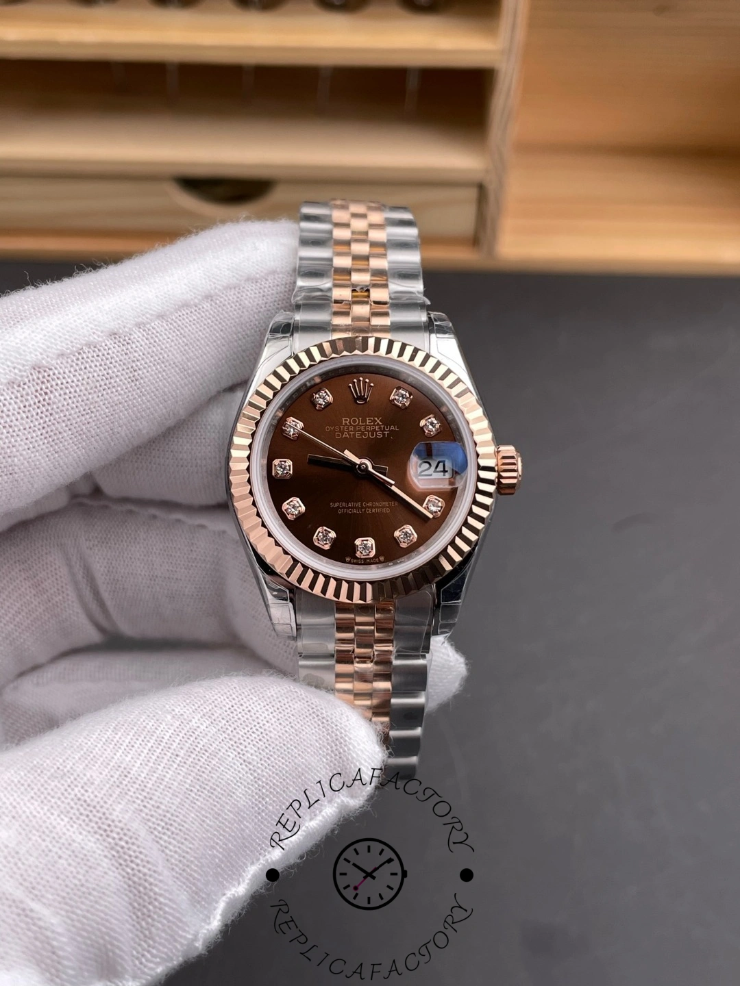 Rolex Datejust 28 Brown Dial Two Tone Strap 279171-0011 Replica