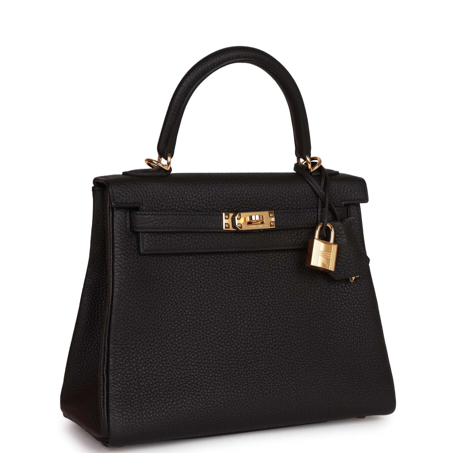 Hermes Kelly Retourne 25 Black Togo Gold Hardware