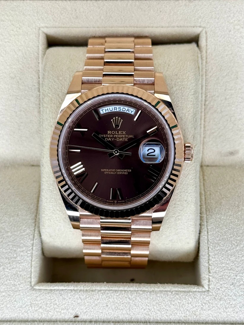 【Super Clone】RLX  Day-Date "President" 40mm Everose Gold Chocolate Roman Dial - 228235