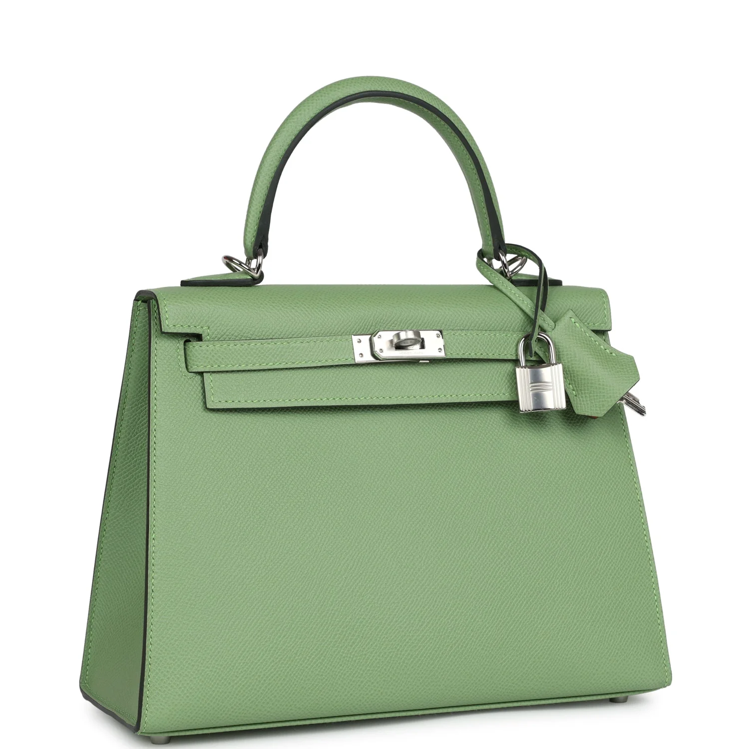 Hermes Special Order (HSS) Kelly Sellier 25 Vert Criquet Verso Epsom Palladium Hardware