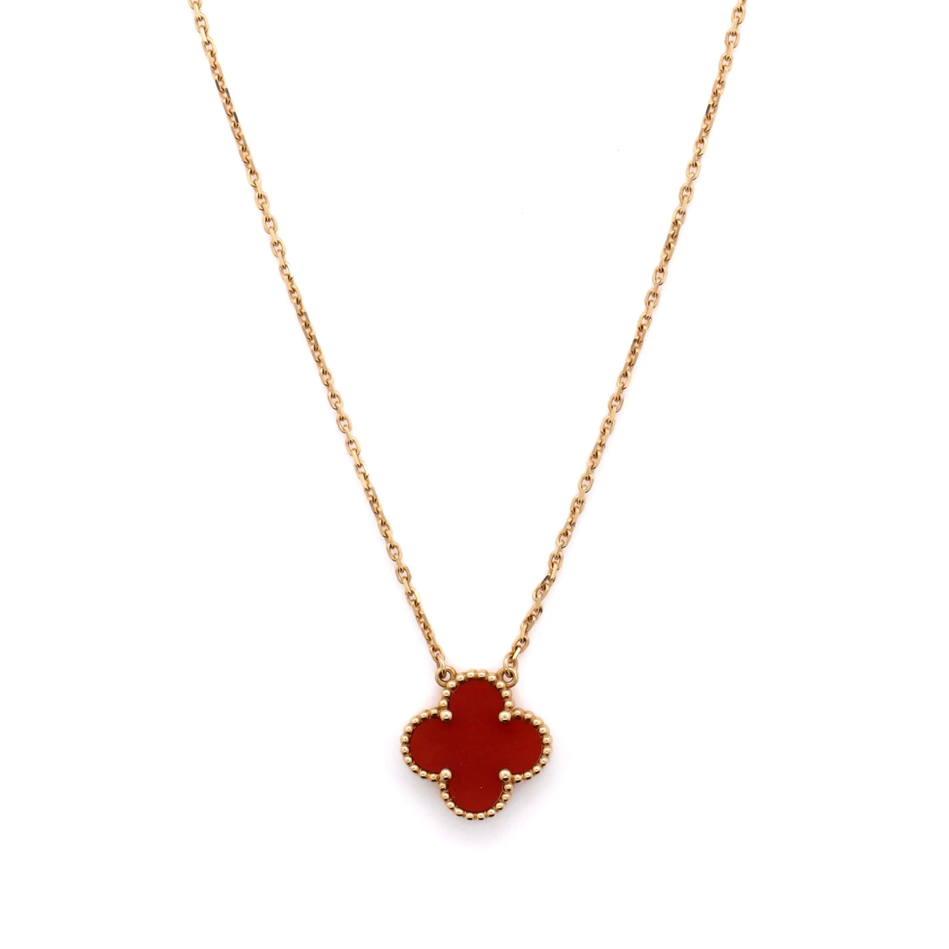 Vintage Alhambra Pendant Necklace 18K Yellow Gold and Carnelian