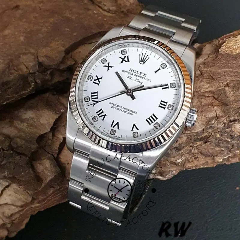 Rolex Oyster Perpetual Air-King 114234 White Diamond Dial 34mm Unisex Replica Watch