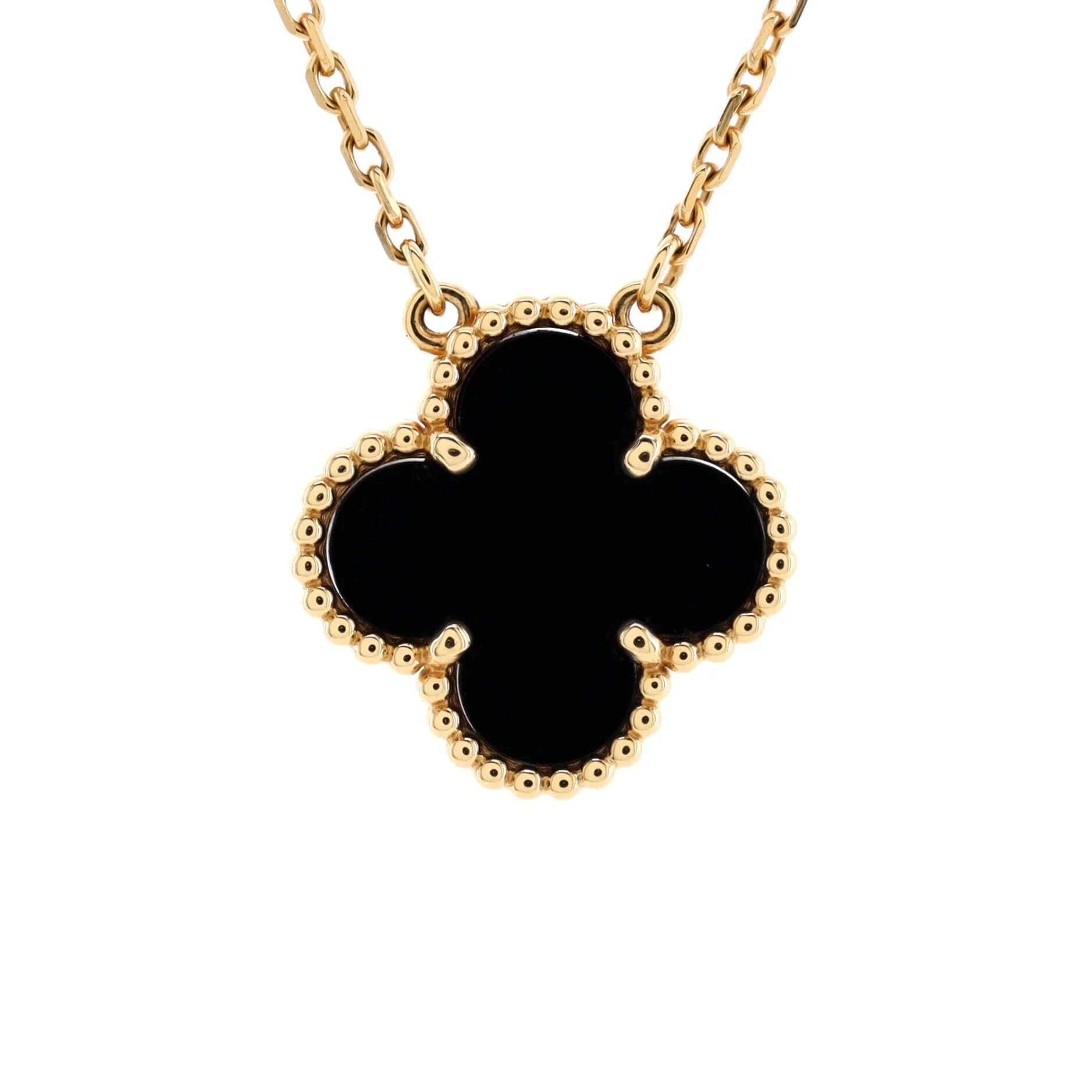 Vintage Alhambra Pendant Necklace 18K Yellow Gold and Onyx