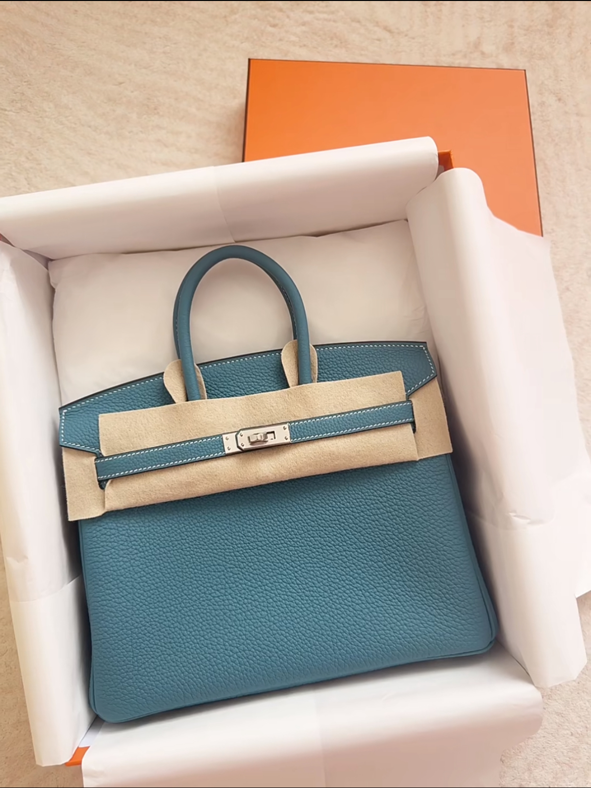 Hermès Brikin 25-35 Denim Blue Silver Buckle Custom