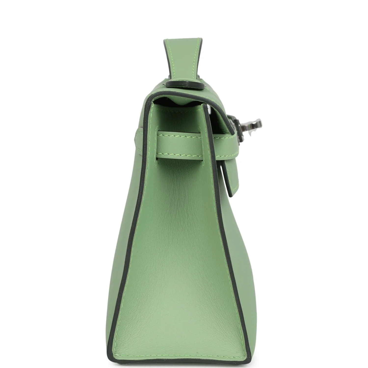 Hermes Kelly Pochette Vert Criquet Swift Palladium Hardware