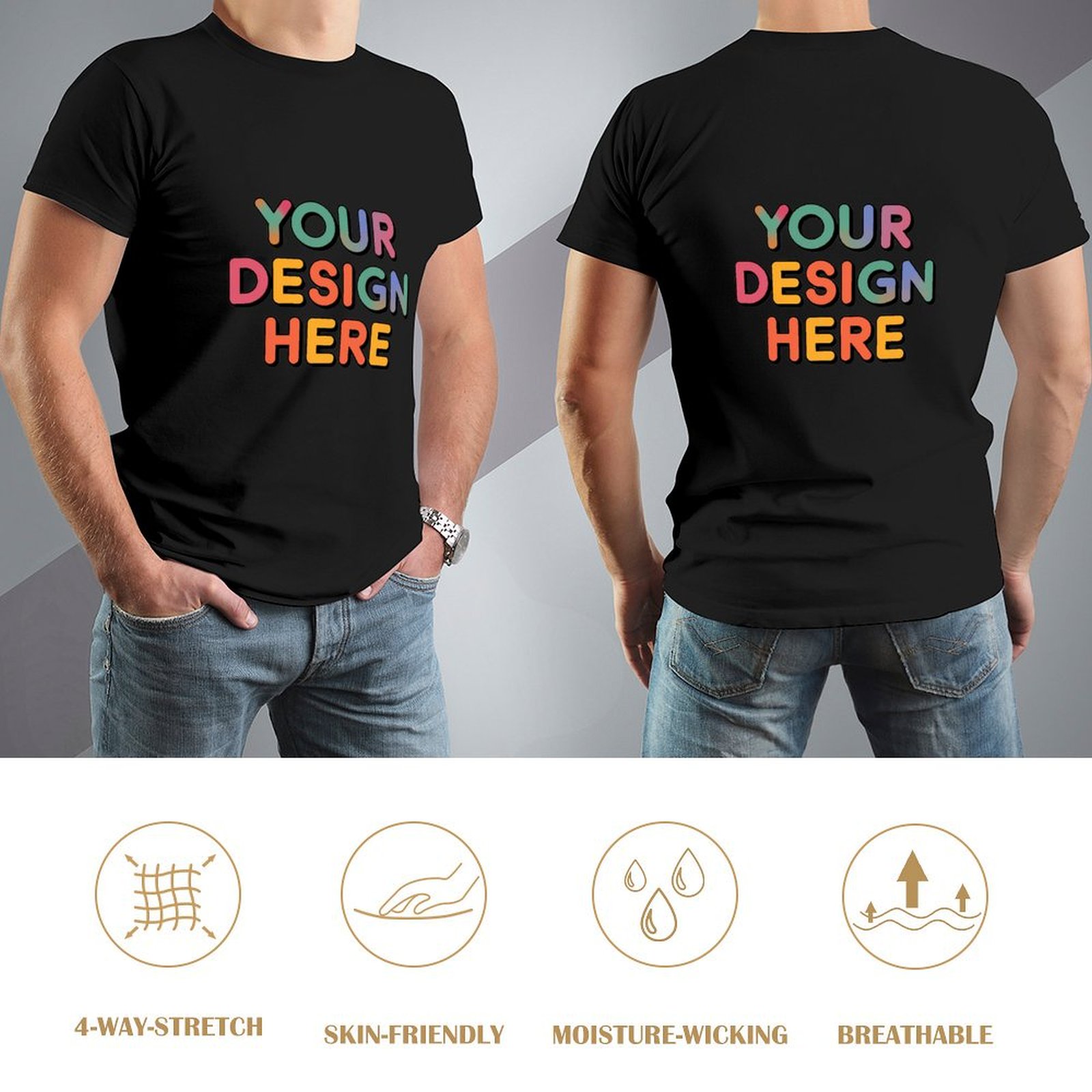 Personalized Custom Men’s Durable Cotton T-Shirt with Double-Sided Design