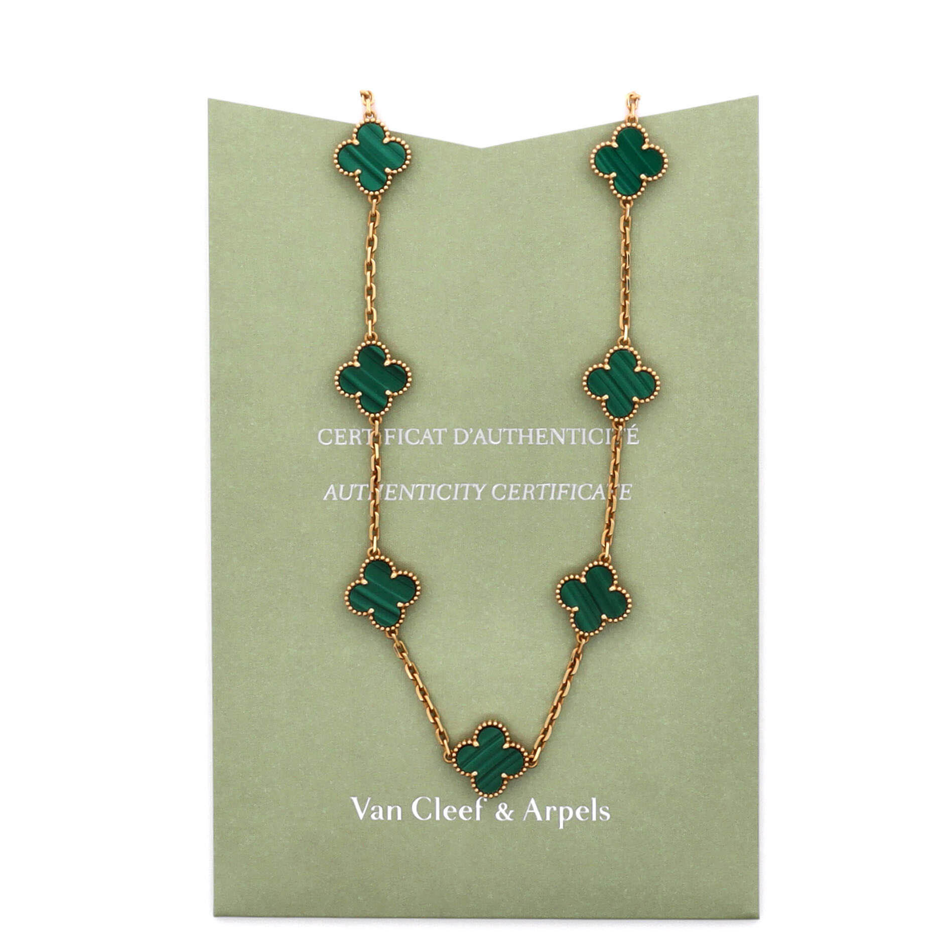 Vintage Alhambra 10 Motifs Necklace 18K Yellow Gold and Malachite