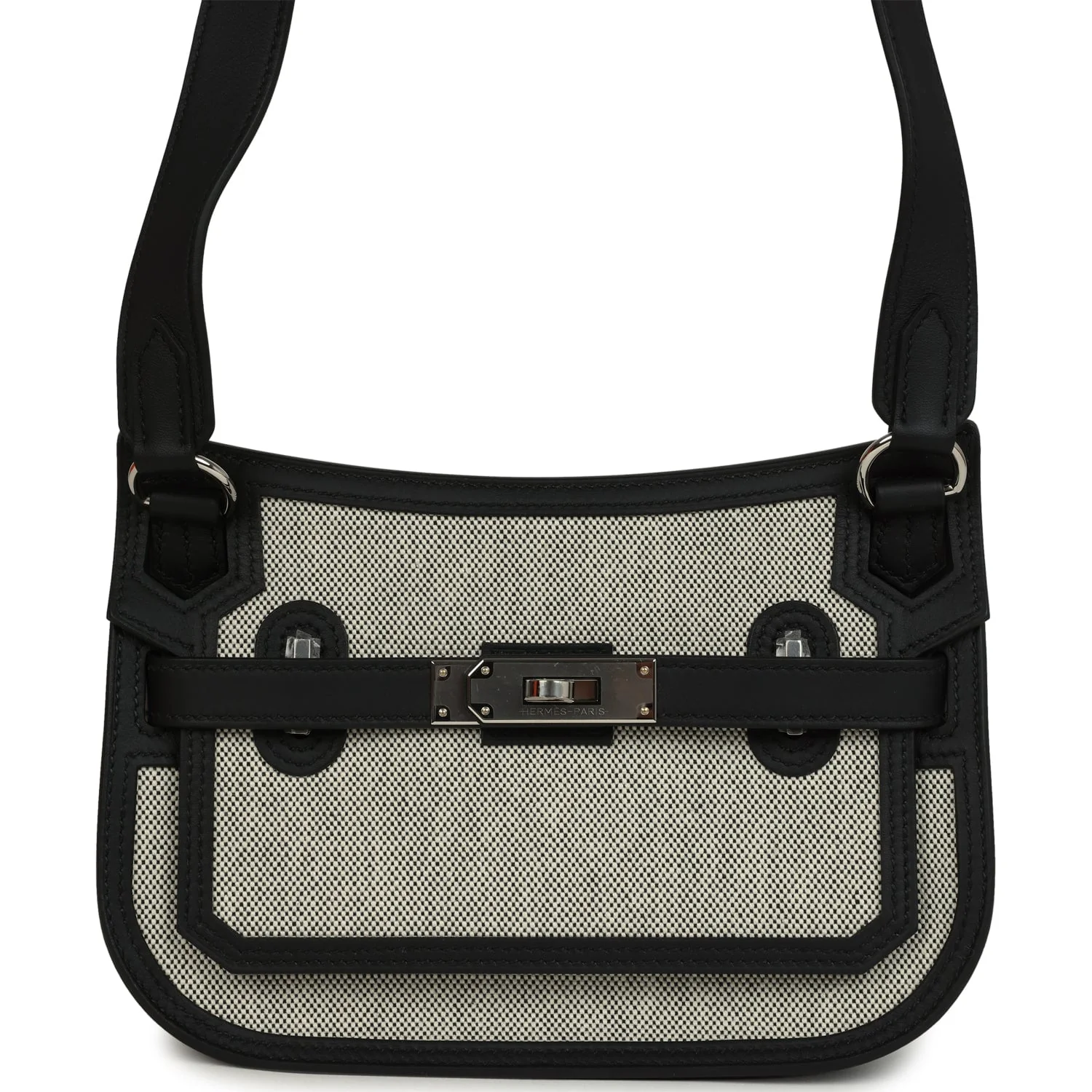 Hermes Mini Jypsiere Black and Ecru Toile H Black Swift Palladium Hardware
