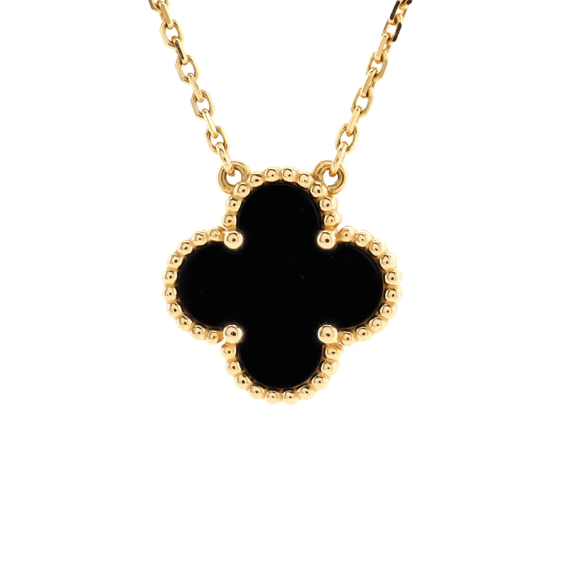 Vintage Alhambra Pendant Necklace 18K Yellow Gold and Onyx