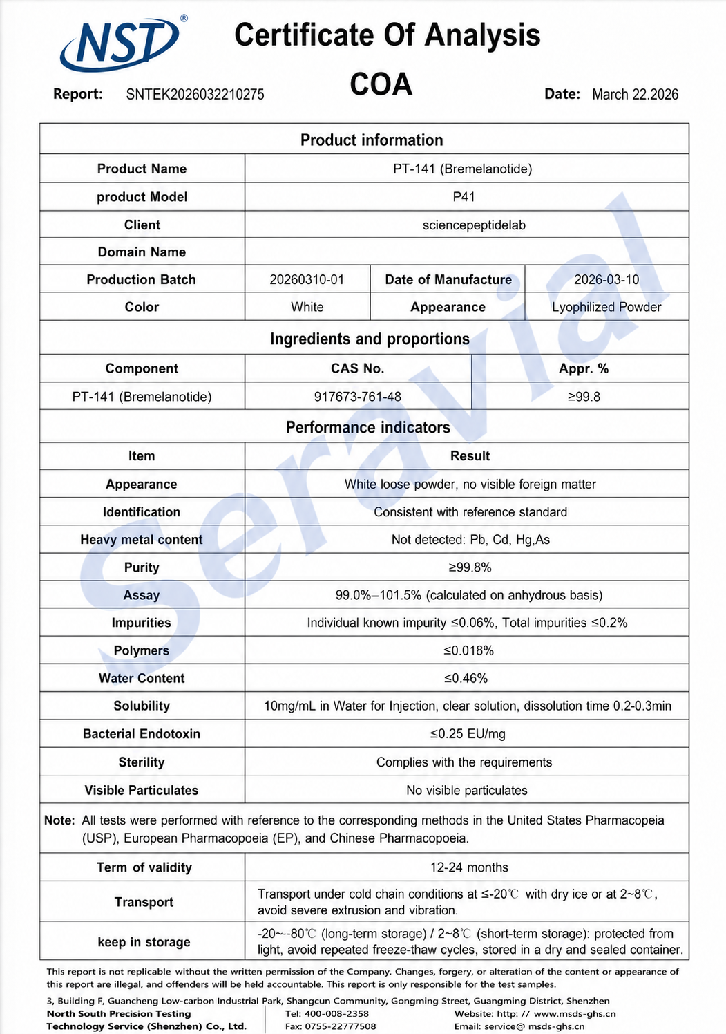 P41（PT-141 (Bremelanotide)）10mg×10vials