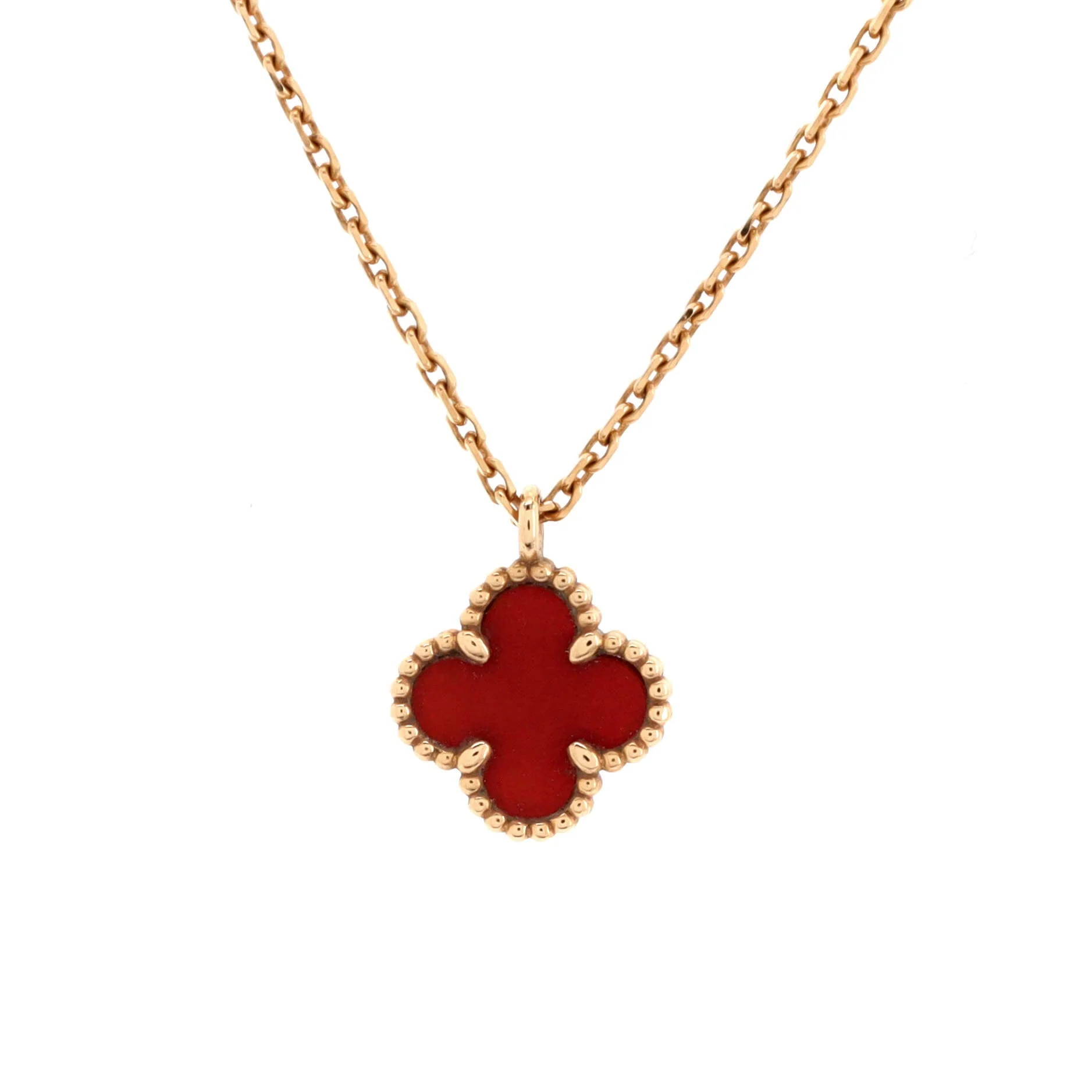 Sweet Alhambra Pendant Necklace 18K Rose Gold and Carnelian