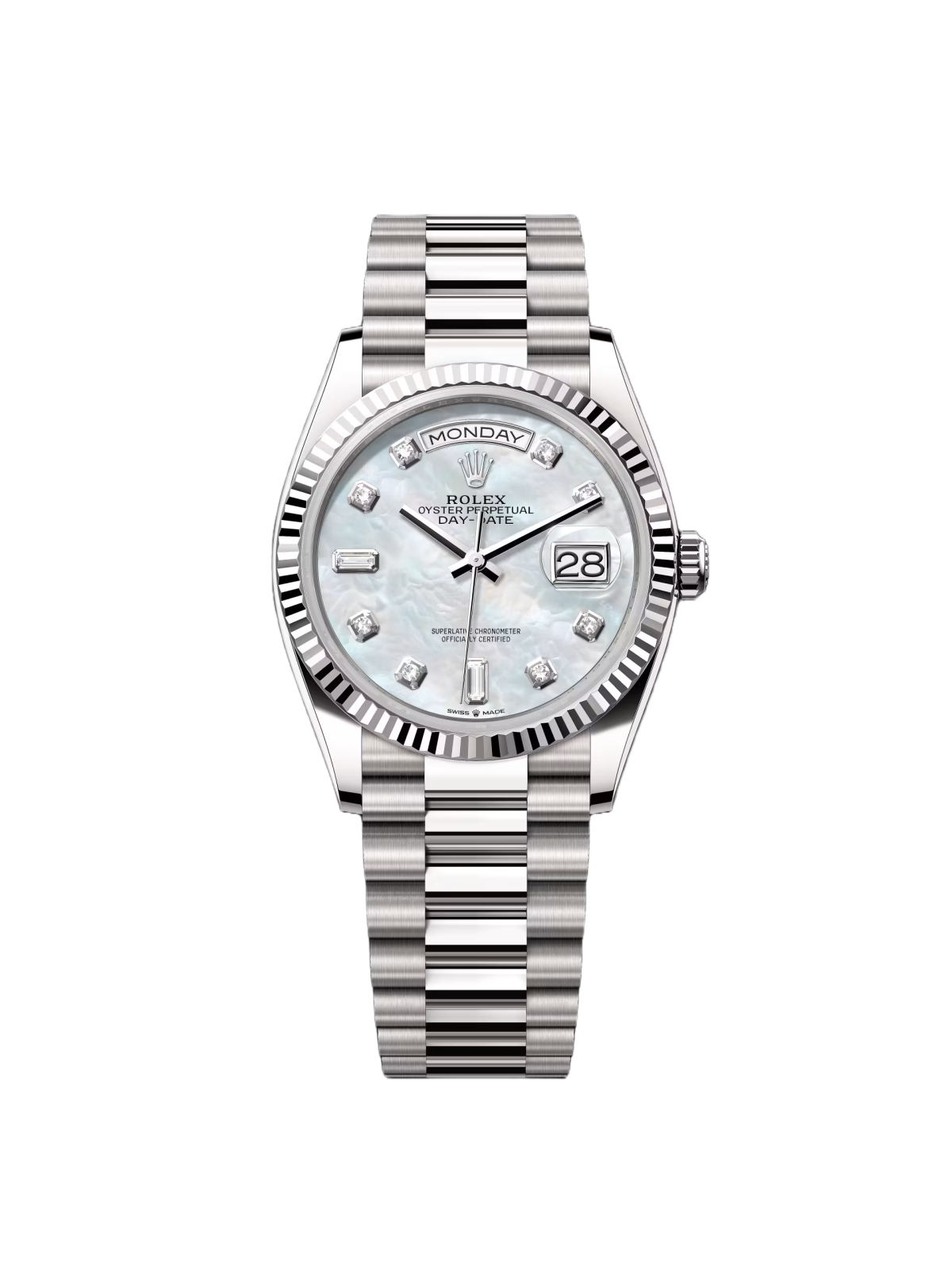 【Super Clone】RLX  Day-Date "President" 36mm White Gold Mother of Pearl Diamond Dial - 128239