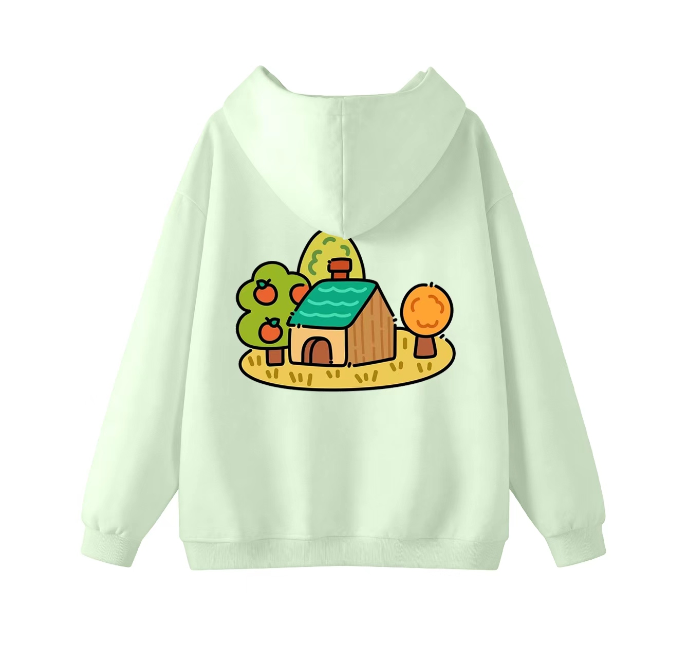 This adorable hooded sweatshirt features a pattern of houses surrounding it and is a casual pullover. Its stand-up collar design also makes it an ideal choice for winter wear.