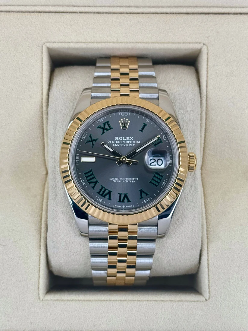 【Super Clone】RLX  Datejust 41mm Two-Tone Yellow Gold Fluted Bezel "Wimbledon" Dial Jubilee - 126333-0020