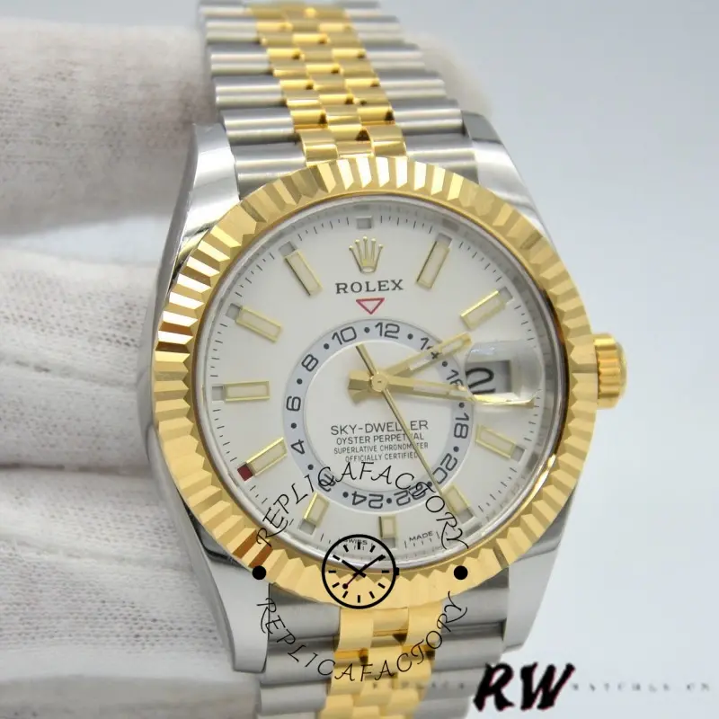 Rolex Sky-Dweller 326933 Stainless Steel Yellow Gold White Dial 42MM Mens Replica Watch