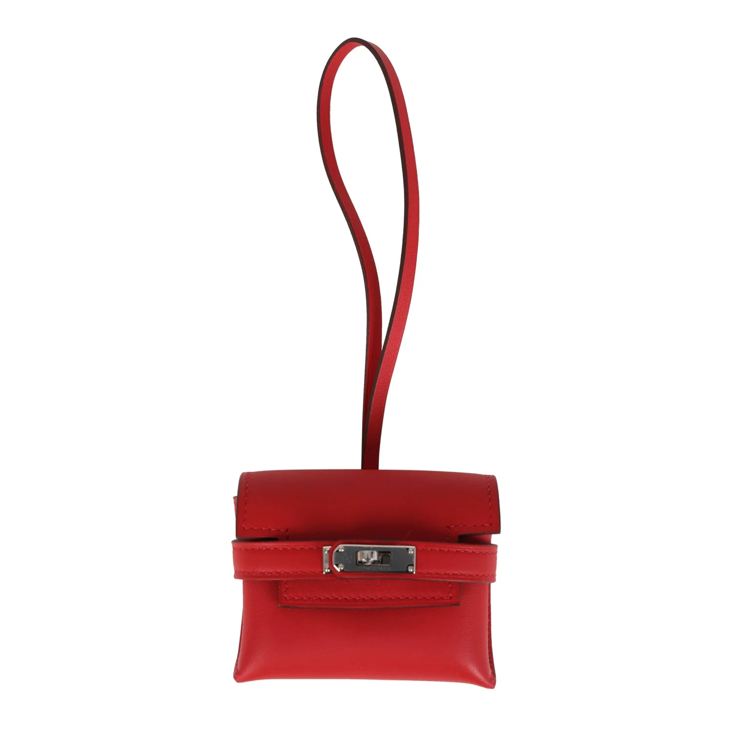 Hermes Kelly Festival Bag Charm Rouge Radieux Swift Palladium Hardware