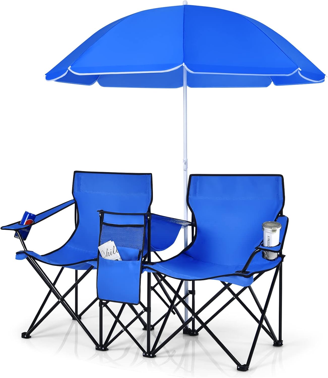 🔥Clearance Sale🔥 Double Portable Picnic Chairs with Umbrella & Cooler Bag