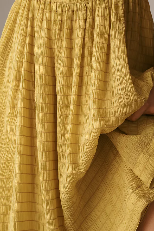 Textured Smocked Midi Dress CHARTREUSE