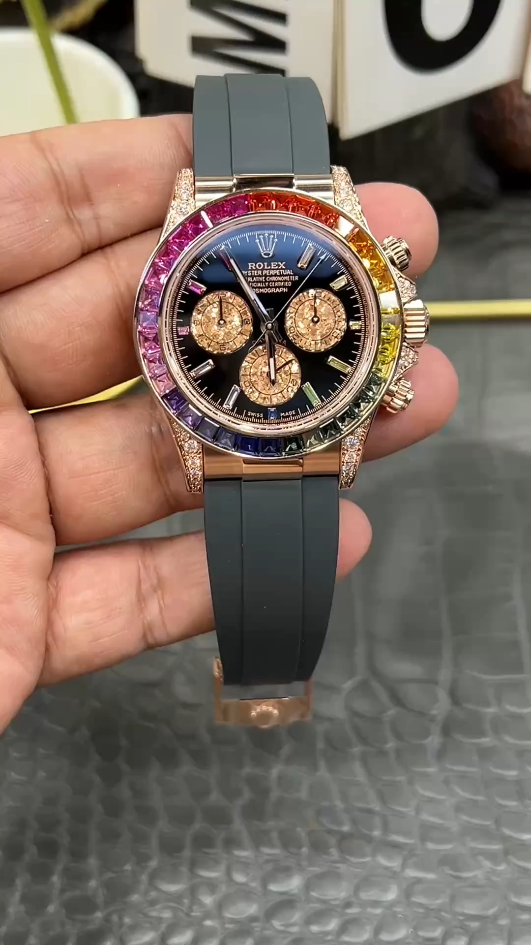 Rolex Daytona 1:1 Clone 116595RBOW Black Dial Rubber Strap
