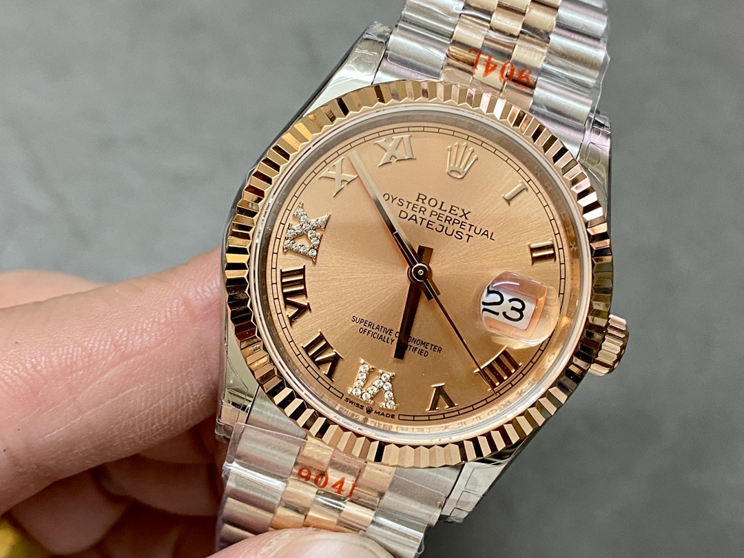 Rolex Datejust 36 Steel & Everose Gold Rose Diamond Pave Roman Dial m126231 0027
