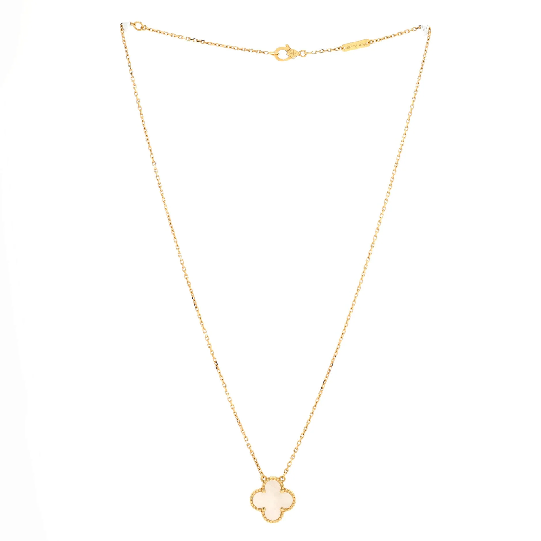 Vintage Alhambra Pendant Necklace 18K Yellow Gold and Mother of Pearl