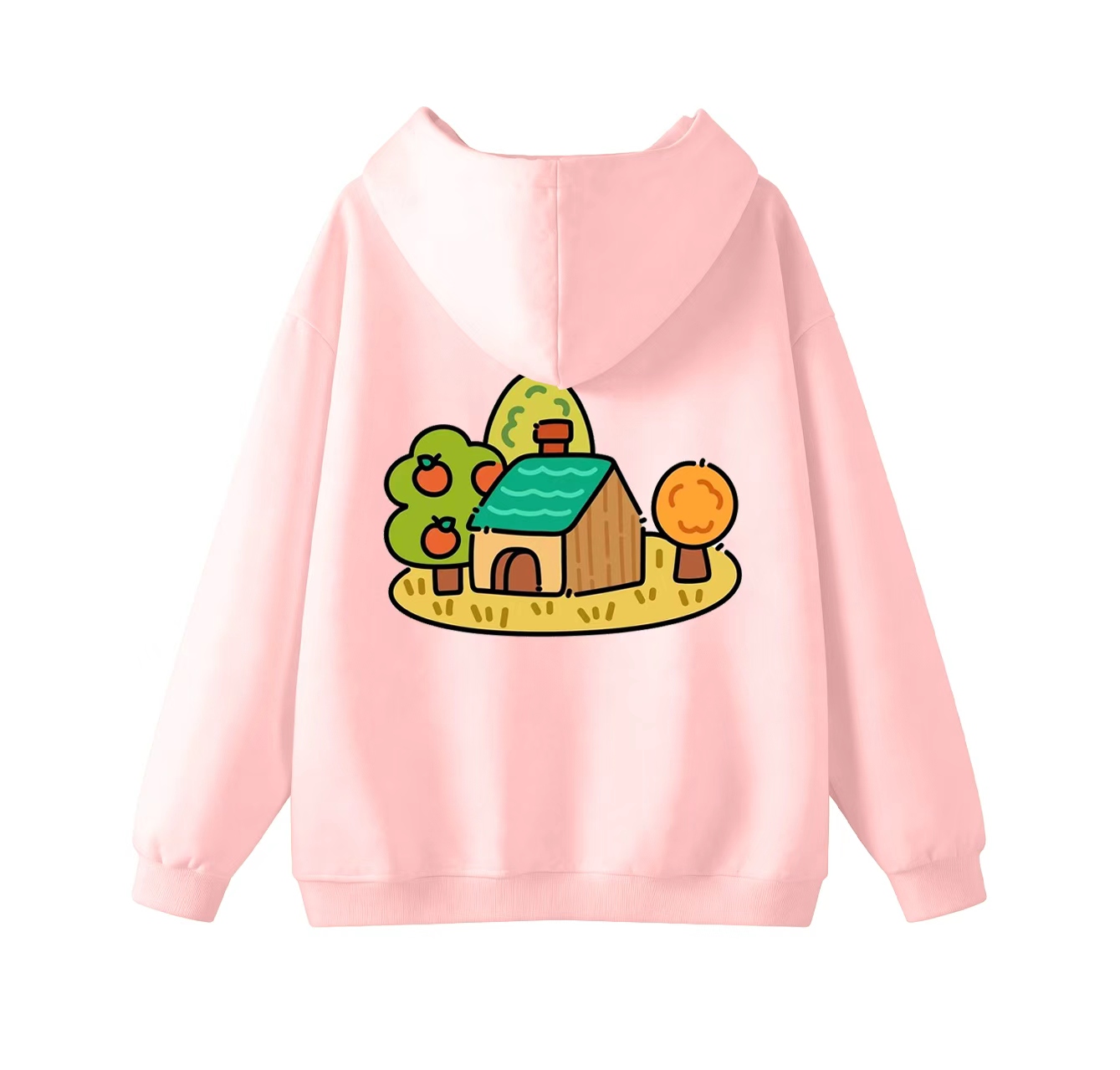 This adorable hooded sweatshirt features a pattern of houses surrounding it and is a casual pullover. Its stand-up collar design also makes it an ideal choice for winter wear.