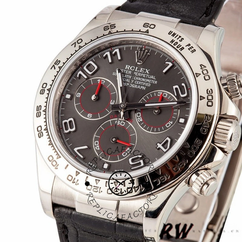 Rolex Cosmograph Daytona 116519 Gray dial Black Leather Strap 40mm Mens Replica Watch