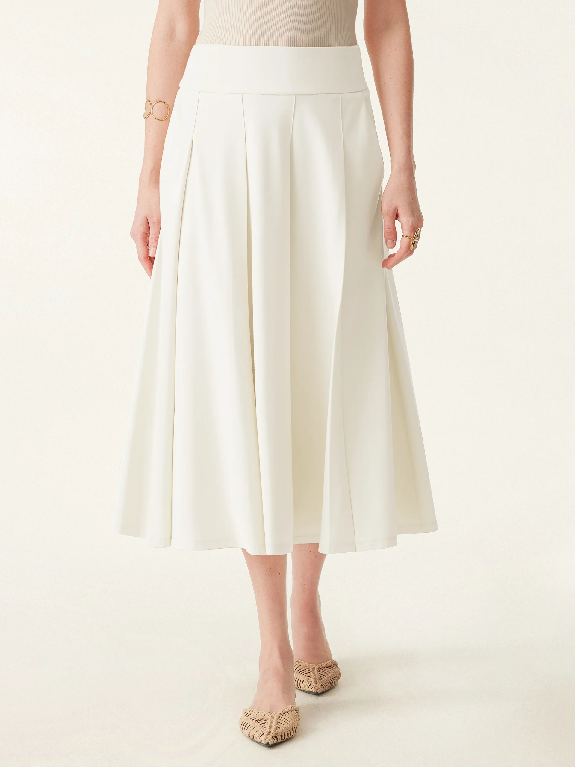 Bamboo Ponte Midi Peated Skirt with Pockets
