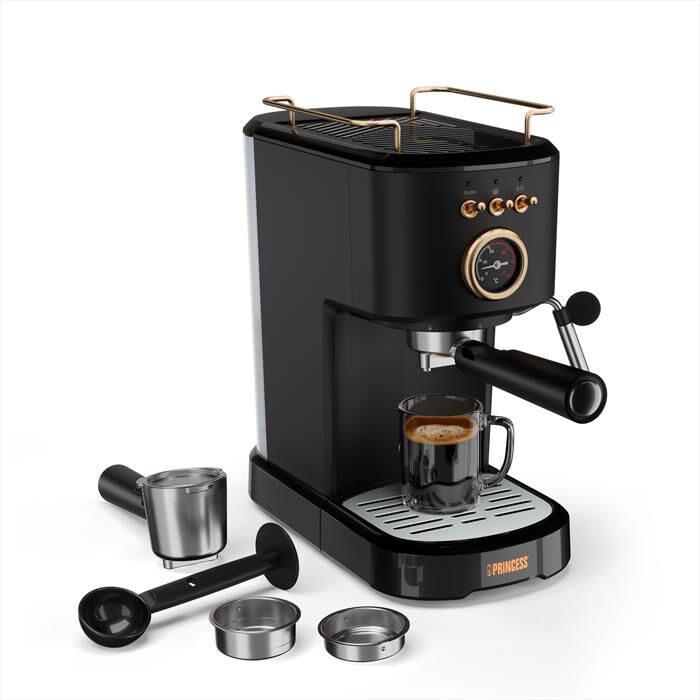 PRINCESS - MACCHINA CAFFE' ESPRESSO 3 IN 1-Nero / Acciaio-Plastica