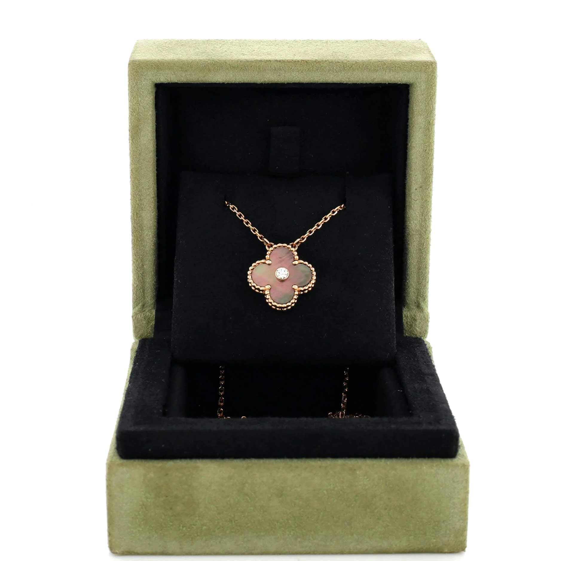 Vintage Alhambra Pendant Necklace 18K Rose Gold and Mother of Pearl with Diamond