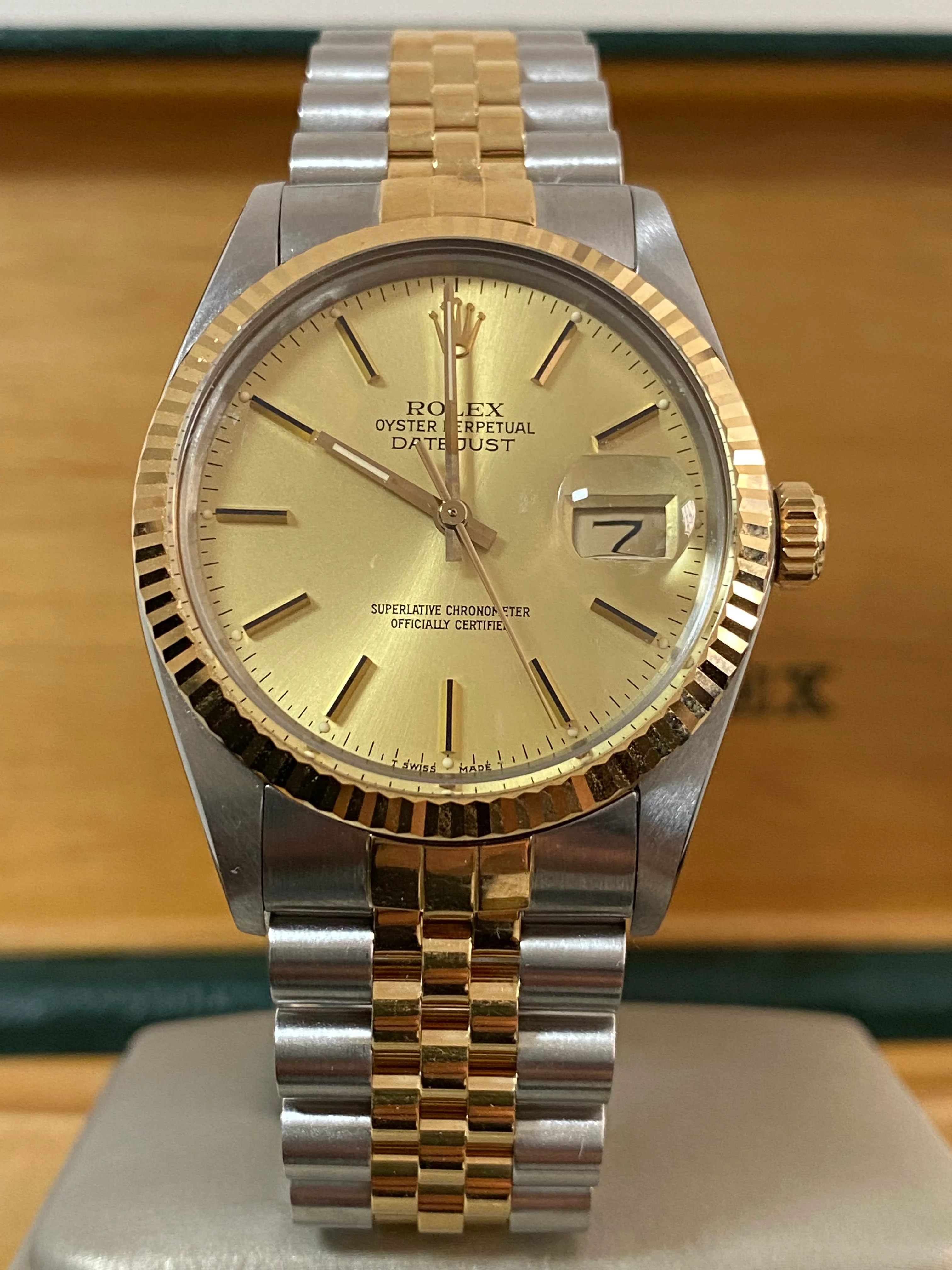 Rolex Steel and Yellow Gold Datejust 36 - 1987 - Fluted Bezel - Champagne Index Dial - Jubilee Bracelet - 16013 *UNPOLISHED*