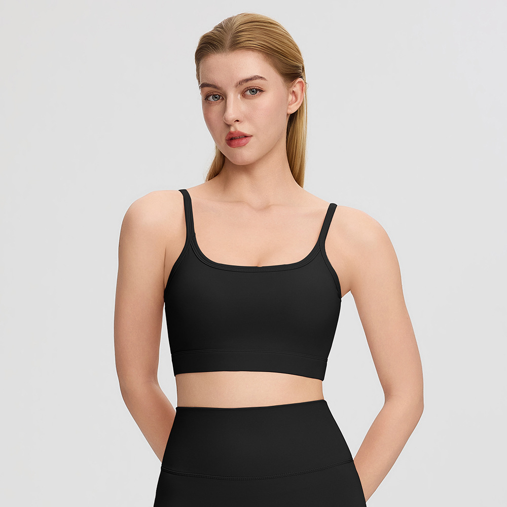 Women's sports yoga vest with deep U-neck and beautiful back, padded bra, running and fitness top, breathable and quick-drying sports underwear
