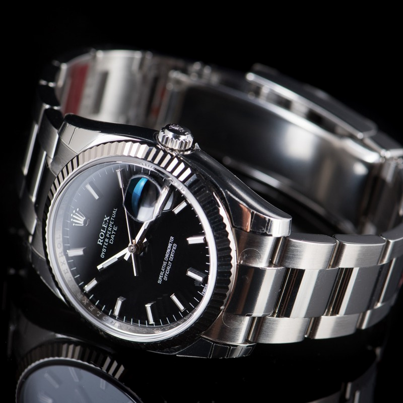 Rolex Oyster Perpetual Date 115234 Black Dial 34mm Unisex Replica Watch