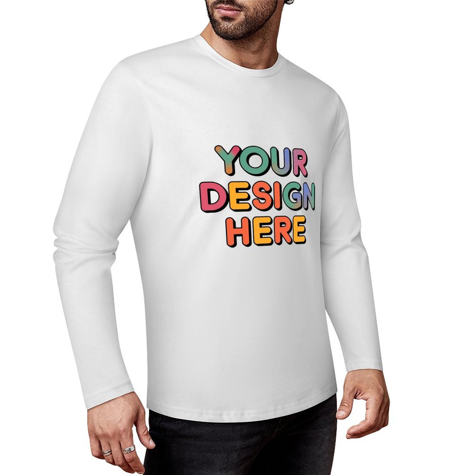 Customized Men’s Pure Cotton Long Sleeved T-Shirt Printed on Front