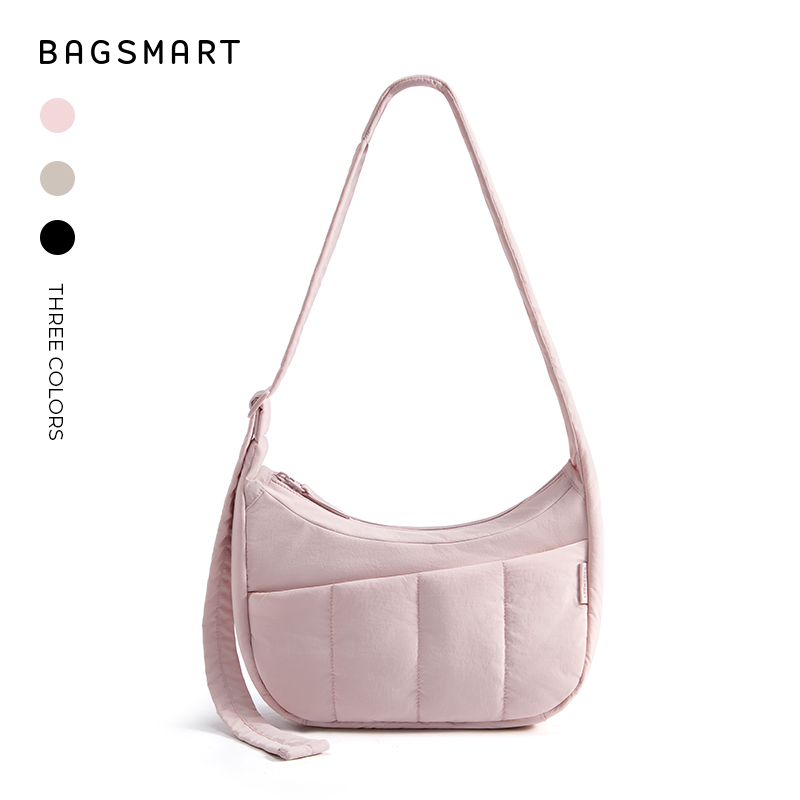 BAGSMART Puffy Crossbody Bag for Daily Use, Lightweight Shoulder Handbag Underarm Pouch with Adjustable Straps, Pink