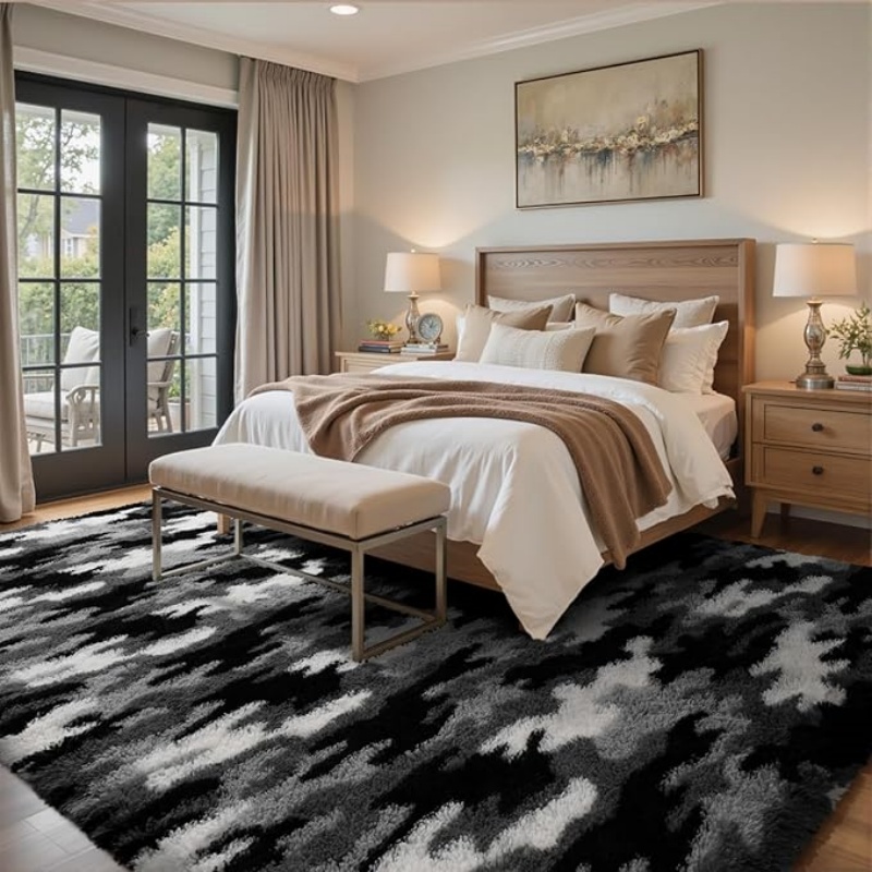 6x9 Ft Large Shag Black Rug for Living Room