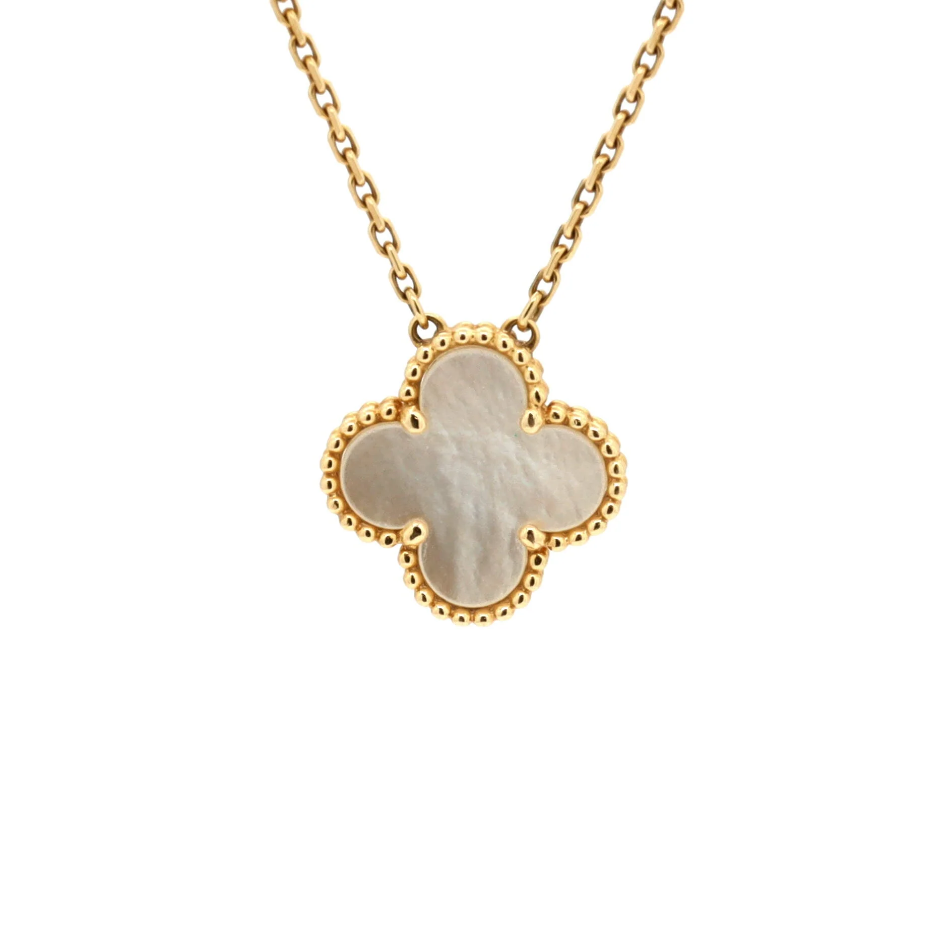Vintage Alhambra Pendant Necklace 18K Yellow Gold and Mother of Pearl