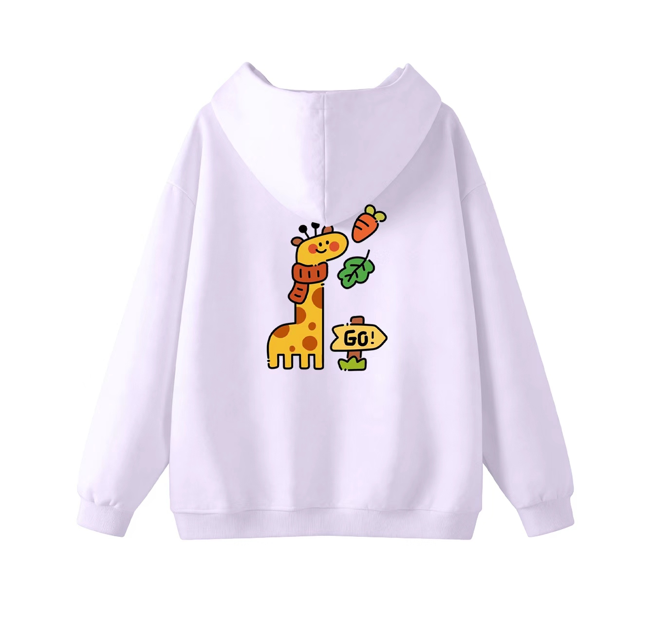 This adorable hooded sweatshirt features a giraffe scarf print and is a casual pullover. Its stand-up collar also makes it an ideal choice for winter wear.