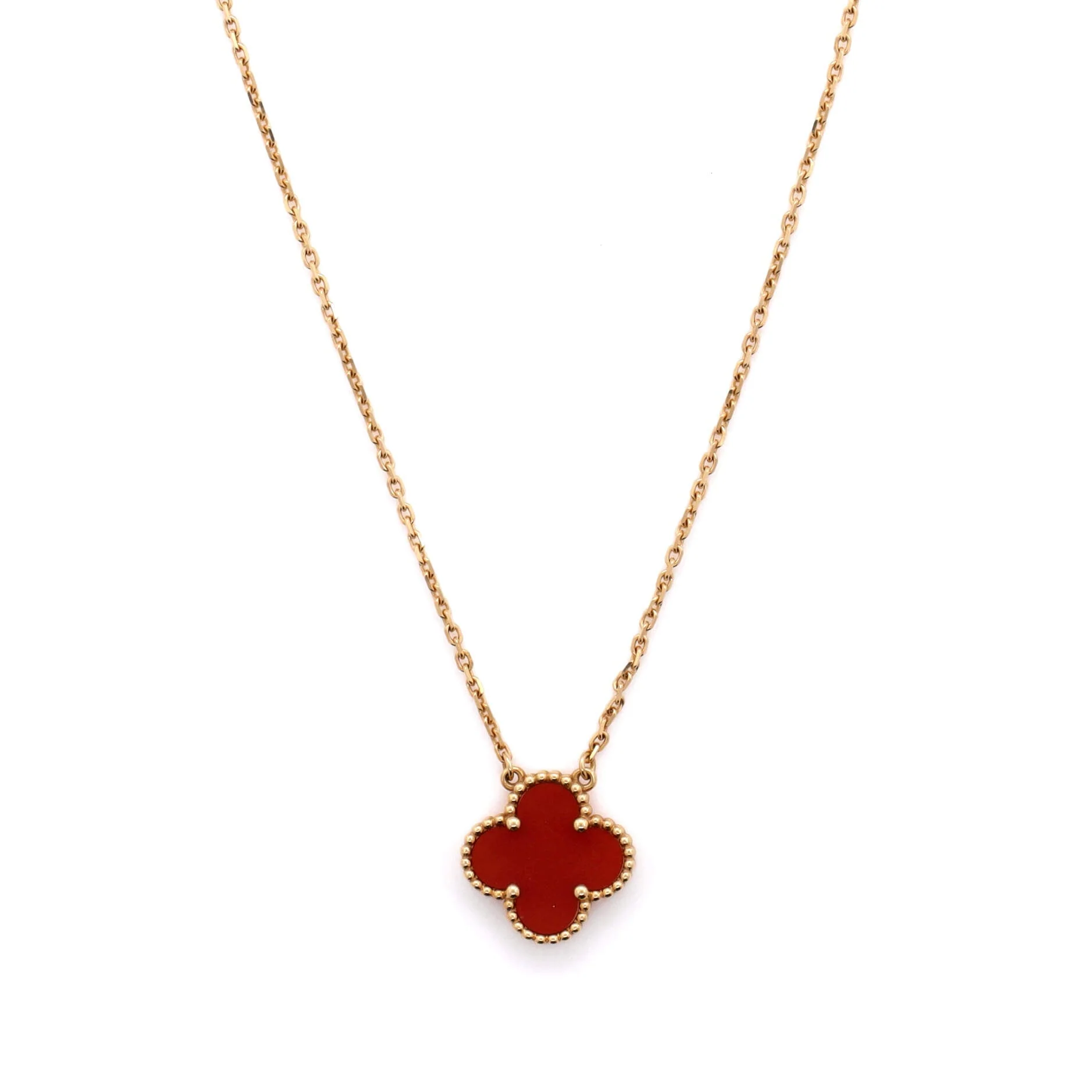 Vintage Alhambra Pendant Necklace 18K Yellow Gold and Carnelian