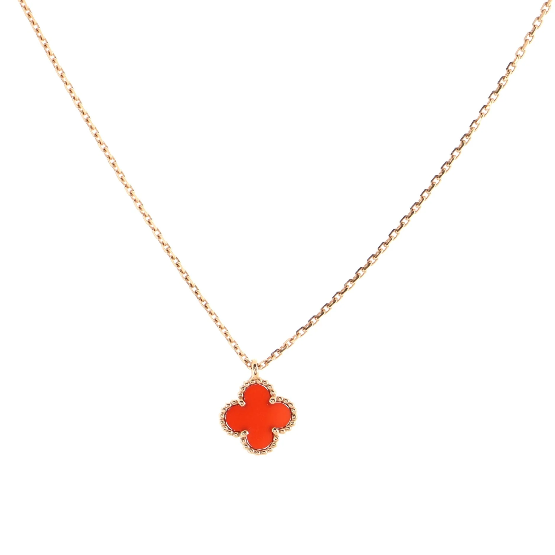 Sweet Alhambra Pendant Necklace 18K Rose Gold and Carnelian