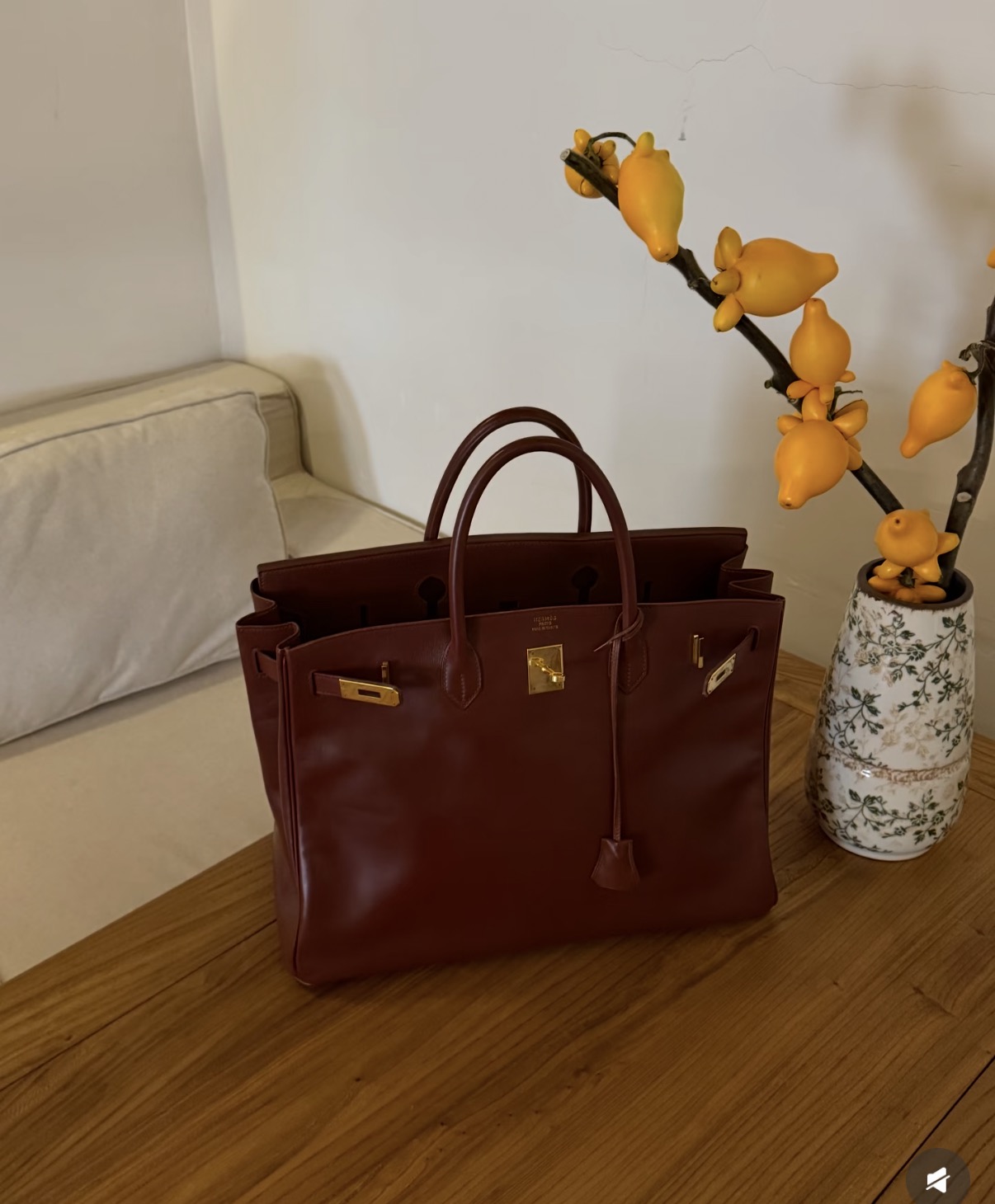 Birkin 40-50 Bordeaux Red BOX Leather Gold Buckle Custom - Artisantouchss