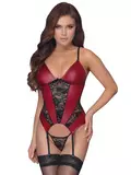 Cottelli Red Wetlook and Lace Basque Set